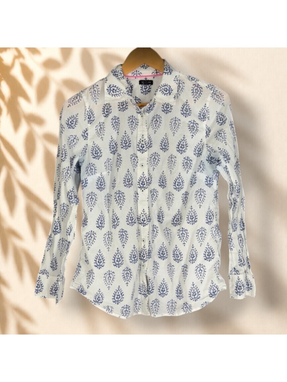 Talbots Shirt Women S Small White Geometric Button Up Collared Long Sleeve